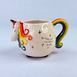 Natural Life Unicorn Mug Rainbow Handle Sparkle Quote Ceramic Coffee Cup 3D